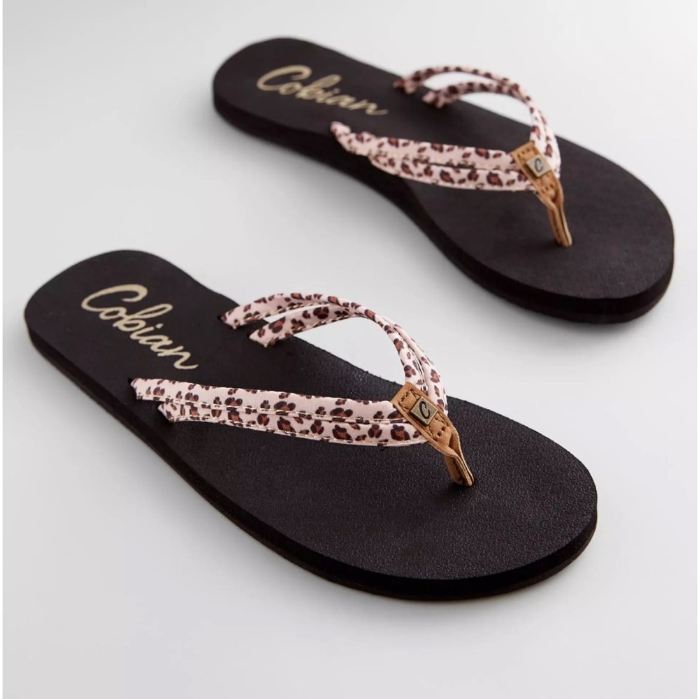 Cobian Women's Black Sandals with Leopard Print Straps
